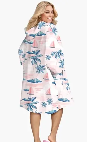 KFUBUO Surf Poncho Changing Towel Swim Robe with Pocket Plus Size Terry Cloth Swim Cover Up for Women Towel Poncho Hoodie - 2