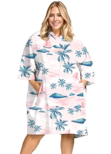 KFUBUO Surf Poncho Changing Towel Swim Robe with Pocket Plus Size Terry Cloth Swim Cover Up for Women Towel Poncho Hoodie - 3