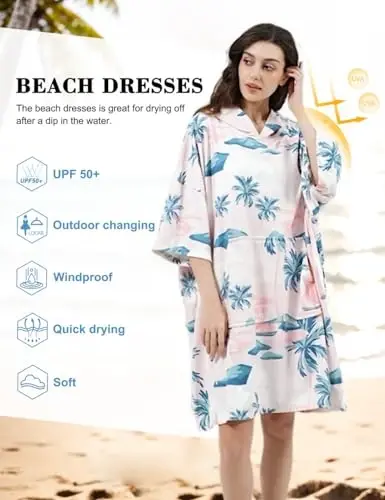 KFUBUO Surf Poncho Changing Towel Swim Robe with Pocket Plus Size Terry Cloth Swim Cover Up for Women Towel Poncho Hoodie - 4