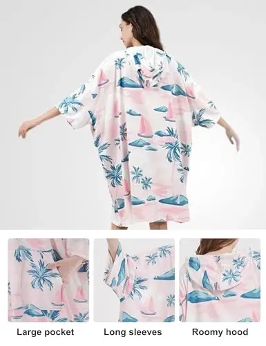 KFUBUO Surf Poncho Changing Towel Swim Robe with Pocket Plus Size Terry Cloth Swim Cover Up for Women Towel Poncho Hoodie - 5