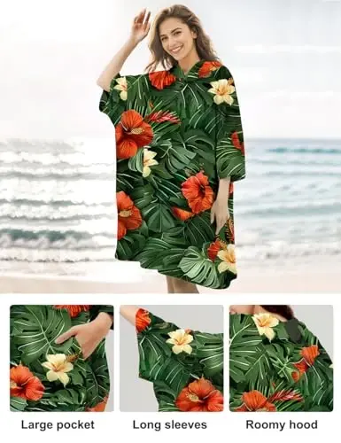 KFUBUO Surf Poncho Changing Towel Swim Robe with Pocket Plus Size Terry Cloth Swim Cover Up for Women Towel Poncho Hoodie - 4