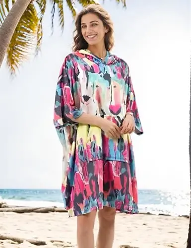KFUBUO Surf Poncho Changing Towel Swim Robe with Pocket Plus Size Terry Cloth Swim Cover Up for Women Towel Poncho Hoodie - 6