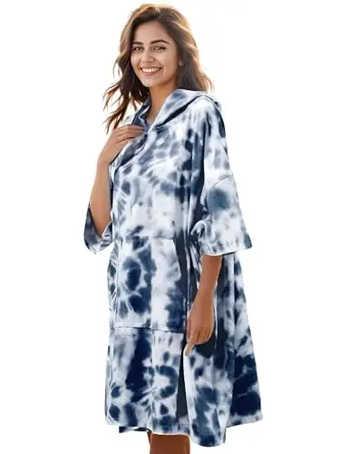 KFUBUO Surf Poncho Changing Towel Swim Robe with Pocket Plus Size Terry Cloth Swim Cover Up for Women Towel Poncho Hoodie - 1