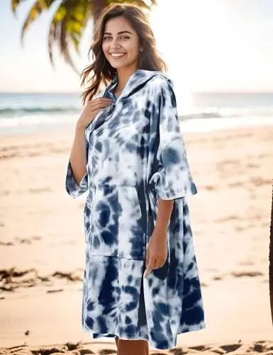 KFUBUO Surf Poncho Changing Towel Swim Robe with Pocket Plus Size Terry Cloth Swim Cover Up for Women Towel Poncho Hoodie - 6