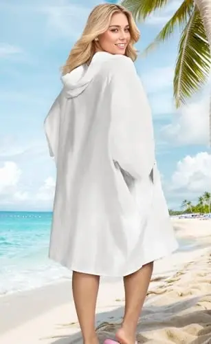 KFUBUO Surf Poncho Changing Towel Swim Robe with Pocket Plus Size Terry Cloth Swim Cover Up for Women Towel Poncho Hoodie - 2