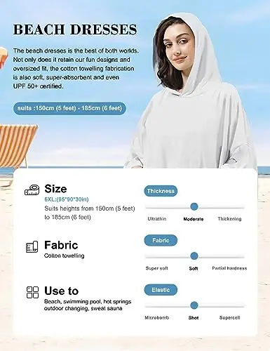 KFUBUO Surf Poncho Changing Towel Swim Robe with Pocket Plus Size Terry Cloth Swim Cover Up for Women Towel Poncho Hoodie - 4