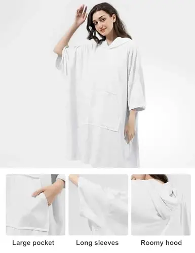 KFUBUO Surf Poncho Changing Towel Swim Robe with Pocket Plus Size Terry Cloth Swim Cover Up for Women Towel Poncho Hoodie - 6
