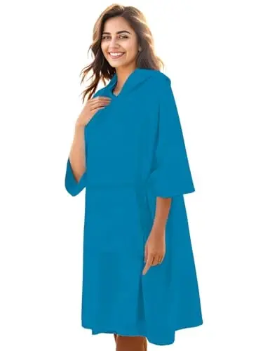 KFUBUO Surf Poncho Changing Towel Swim Robe with Pocket Plus Size Terry Cloth Swim Cover Up for Women Towel Poncho Hoodie - 1