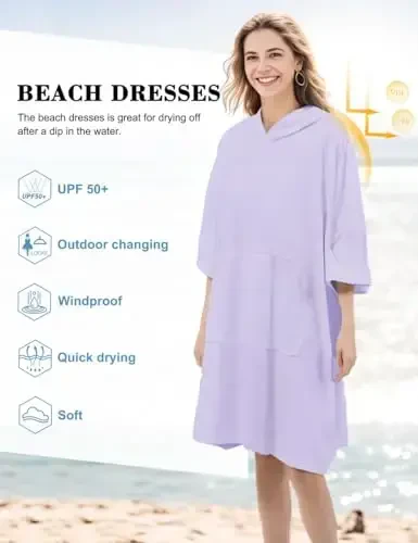 KFUBUO Surf Poncho Changing Towel Swim Robe with Pocket Plus Size Terry Cloth Swim Cover Up for Women Towel Poncho Hoodie - 4