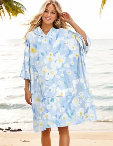 KFUBUO Surf Poncho Changing Towel Swim Robe with Pocket Plus Size Terry Cloth Swim Cover Up for Women Towel Poncho Hoodie - 4