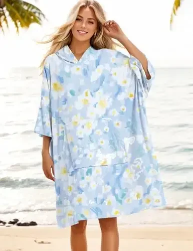 KFUBUO Surf Poncho Changing Towel Swim Robe with Pocket Plus Size Terry Cloth Swim Cover Up for Women Towel Poncho Hoodie - 4