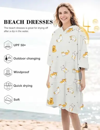 KFUBUO Surf Poncho Changing Towel Swim Robe with Pocket Plus Size Terry Cloth Swim Cover Up for Women Towel Poncho Hoodie - 4