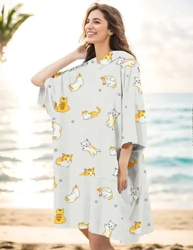 KFUBUO Surf Poncho Changing Towel Swim Robe with Pocket Plus Size Terry Cloth Swim Cover Up for Women Towel Poncho Hoodie - 6