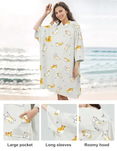 KFUBUO Surf Poncho Changing Towel Swim Robe with Pocket Plus Size Terry Cloth Swim Cover Up for Women Towel Poncho Hoodie - 5