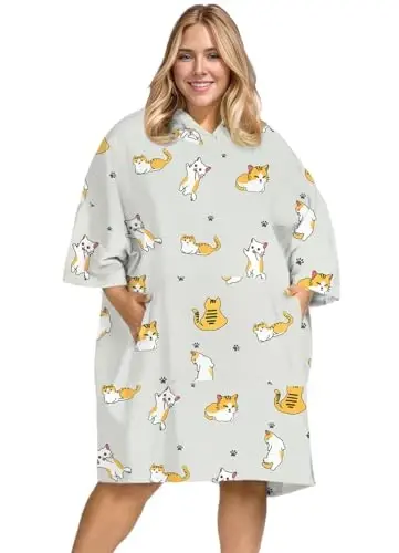 KFUBUO Surf Poncho Changing Towel Swim Robe with Pocket Plus Size Terry Cloth Swim Cover Up for Women Towel Poncho Hoodie - 3