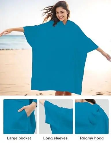 KFUBUO Surf Poncho Almaş Towel Swim Xalat cho'ntak Plus Size Terry Mato Swim Ayollar uchun Towel Poncho Hoodie bilan - 5