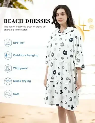 KFUBUO Surf Poncho Almashtirish Sochigʻi Choʻmilish Xalatasi choʻntagi Plus Size Terry Mato bilan Ayollar uchun Choʻmilish Kiyimi Sochigʻi Poncho Xudi - 4
