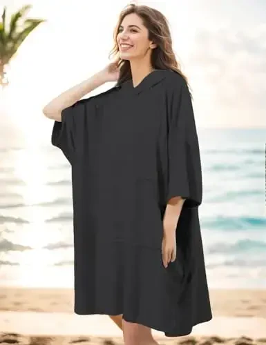 KFUBUO Surf Poncho Almashtirish Sochigʻi Choʻmilish Xalatasi choʻntakli Plus Size Terry Mato Choʻmilish Kiyimi Ayollar uchun Sochiq Poncho Hoodie - 7