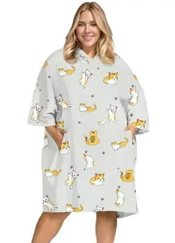 KFUBUO Surf Poncho Almashtirish Sochig'i Cho'milish Xalati cho'ntakli Plus Size Terry Mato Ayollar uchun Cho'milish Kiyimi Sochiq Poncho Hoodie - 3