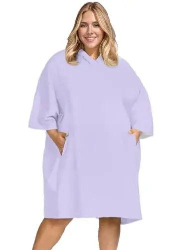 KFUBUO Surf Poncho Almashtirish Sochigʻi Suzish Xalat choʻntagi bilan Plus Size Terry Mato Suzish Kiyimi Ayollar uchun Sochiq Poncho Xudi - 3