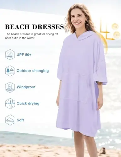 KFUBUO Surf Poncho Almashtirish Sochigʻi Suzish Xalat choʻntagi bilan Plus Size Terry Mato Suzish Kiyimi Ayollar uchun Sochiq Poncho Xudi - 4