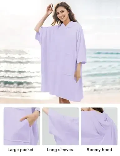 KFUBUO Surf Poncho Almashtirish Sochigʻi Suzish Xalat choʻntagi bilan Plus Size Terry Mato Suzish Kiyimi Ayollar uchun Sochiq Poncho Xudi - 5