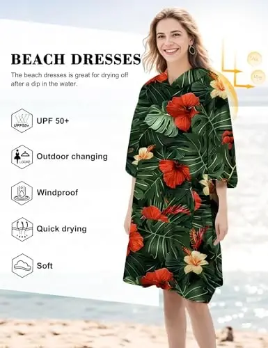 KFUBUO Surf Poncho Almashtirish Sochig'i Suzish Xalati cho'ntakli Plus Size Terry Mato Suzish Kiyimi Ayollar uchun Sochiq Poncho Hoodie - 3