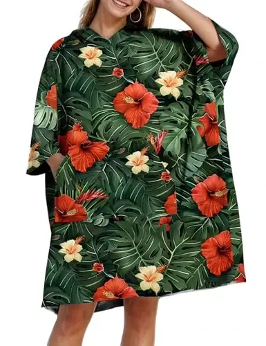 KFUBUO Surf Poncho Almashtirish Sochig'i Suzish Xalati cho'ntakli Plus Size Terry Mato Suzish Kiyimi Ayollar uchun Sochiq Poncho Hoodie - 5
