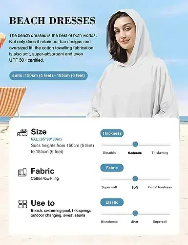 KFUBUO Surf Poncho Ayirboshlash Sochig'i Cho'milish Xalati cho'ntak Plus Size Terry Mato Cho'milish Ayollar uchun yopish Sochig'i Poncho Hoodie - 4