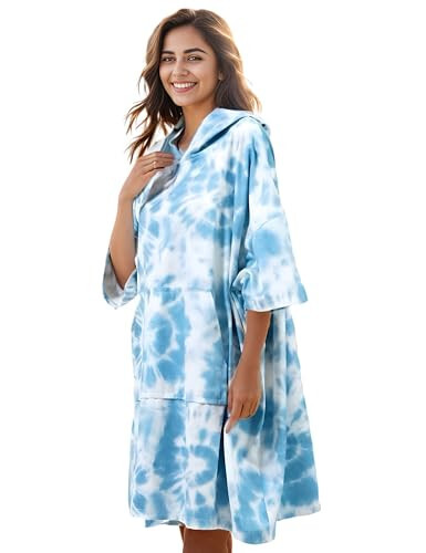 KFUBUO Surf Poncho Changing Towel Swim Robe with Pocket Plus Size Terry Cloth Swim Cover Up for Women Towel Poncho Hoodie - 1