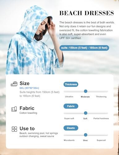 KFUBUO Surf Poncho Changing Towel Swim Robe with Pocket Plus Size Terry Cloth Swim Cover Up for Women Towel Poncho Hoodie - 3