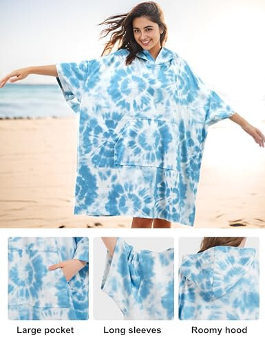 KFUBUO Surf Poncho Changing Towel Swim Robe with Pocket Plus Size Terry Cloth Swim Cover Up for Women Towel Poncho Hoodie - 4