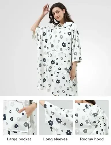 KFUBUO Surf Poncho Changing Towel Swim Robe with Pocket Plus Size Terry Cloth Swim Cover Up for Women Towel Poncho Hoodie - 5