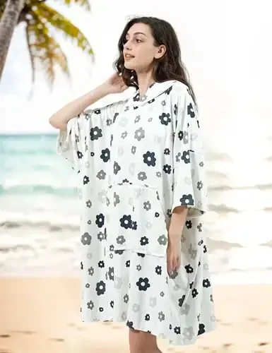 KFUBUO Surf Poncho Changing Towel Swim Robe with Pocket Plus Size Terry Cloth Swim Cover Up for Women Towel Poncho Hoodie - 6