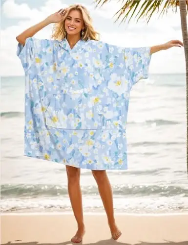 KFUBUO Surf Poncho Changing Towel Swim Robe with Pocket Plus Size Terry Cloth Swim Cover Up for Women Towel Poncho Hoodie - 3