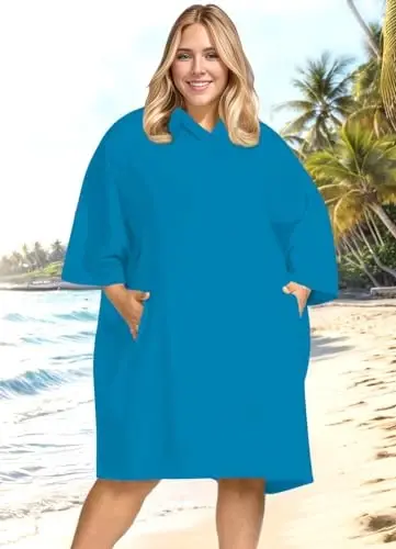 KFUBUO Surf Poncho Changing Towel Swim Robe with Pocket Plus Size Terry Cloth Swim Cover Up for Women Towel Poncho Hoodie - 4