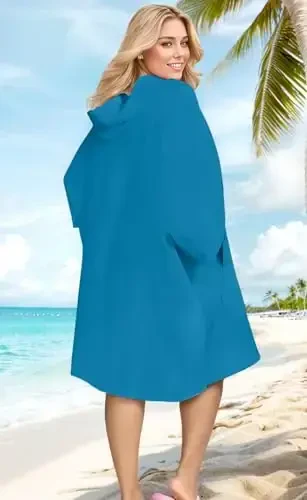 KFUBUO Surf Poncho Changing Towel Swim Robe with Pocket Plus Size Terry Cloth Swim Cover Up for Women Towel Poncho Hoodie - 2