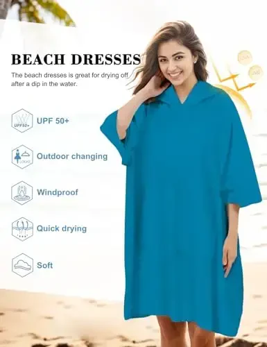 KFUBUO Surf Poncho Changing Towel Swim Robe with Pocket Plus Size Terry Cloth Swim Cover Up for Women Towel Poncho Hoodie - 6
