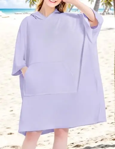 KFUBUO Surf Poncho Changing Towel Swim Robe with Pocket Plus Size Terry Cloth Swim Cover Up for Women Towel Poncho Hoodie - 6
