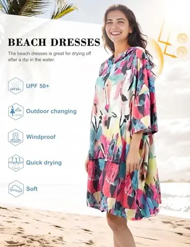KFUBUO Surf Poncho Changing Towel Swim Robe with Pocket Plus Size Terry Cloth Swim Cover Up for Women Towel Poncho Hoodie - 5
