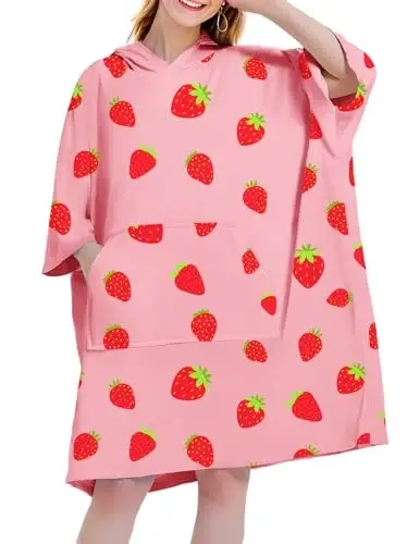 KFUBUO Surf Poncho Changing Towel Swim Robe with Pocket Plus Size Terry Cloth Swim Cover Up for Women Towel Poncho Hoodie - 3