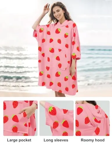 KFUBUO Surf Poncho Changing Towel Swim Robe with Pocket Plus Size Terry Cloth Swim Cover Up for Women Towel Poncho Hoodie - 5