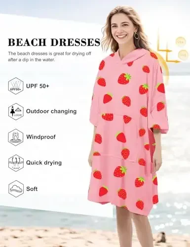 KFUBUO Surf Poncho Changing Towel Swim Robe with Pocket Plus Size Terry Cloth Swim Cover Up for Women Towel Poncho Hoodie - 4