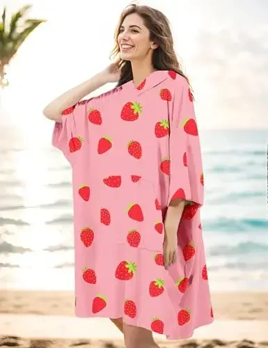 KFUBUO Surf Poncho Changing Towel Swim Robe with Pocket Plus Size Terry Cloth Swim Cover Up for Women Towel Poncho Hoodie - 6