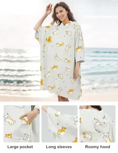 KFUBUO Surf Poncho Changing Towel Swim Robe with Pocket Plus Size Terry Cloth Swim Cover Up for Women Towel Poncho Hoodie - 5