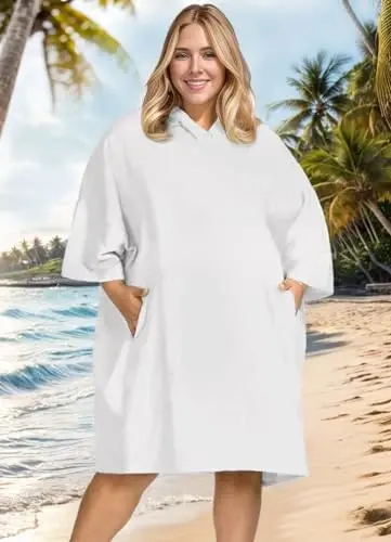 KFUBUO Surf Poncho Changing Towel Swim Robe with Pocket Plus Size Terry Cloth Swim Cover Up for Women Towel Poncho Hoodie - 3