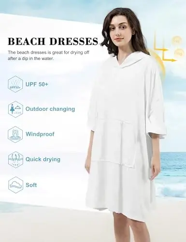 KFUBUO Surf Poncho Changing Towel Swim Robe with Pocket Plus Size Terry Cloth Swim Cover Up for Women Towel Poncho Hoodie - 5