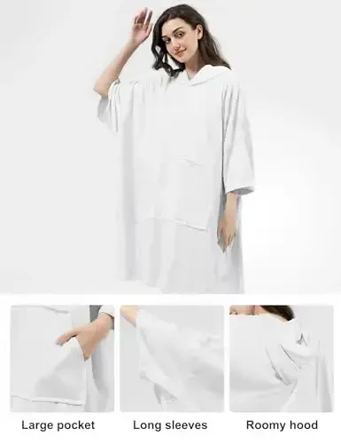 KFUBUO Surf Poncho Changing Towel Swim Robe with Pocket Plus Size Terry Cloth Swim Cover Up for Women Towel Poncho Hoodie - 6