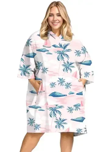 KFUBUO Surf Poncho Changing Towel Swim Robe with Pocket Plus Size Terry Cloth Swim Cover Up for Women Towel Poncho Hoodie - 3