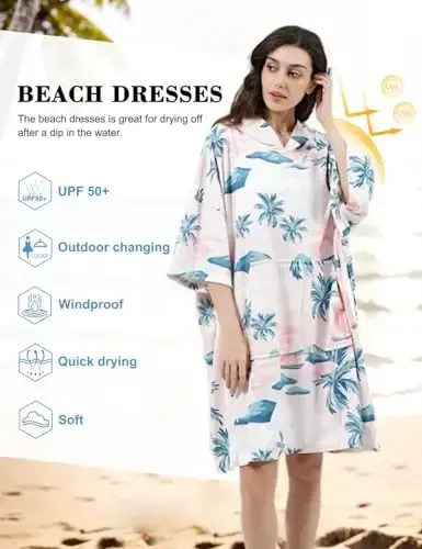 KFUBUO Surf Poncho Changing Towel Swim Robe with Pocket Plus Size Terry Cloth Swim Cover Up for Women Towel Poncho Hoodie - 4